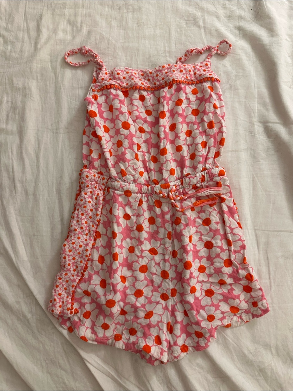 Boden Pink & Orange Daisy Romper Youth Size 6-7Y